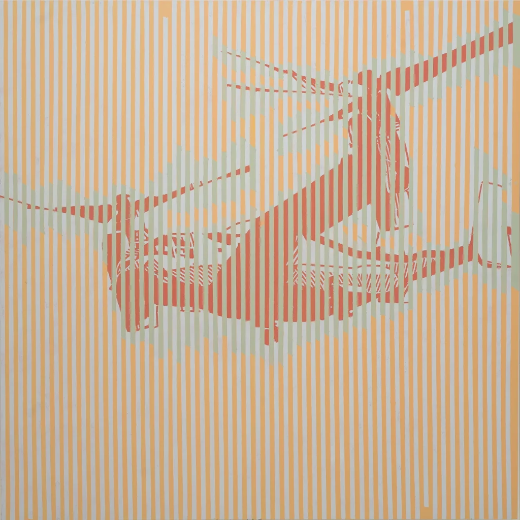 color abstract, repeating vertical stripes, helicopter with double propellors